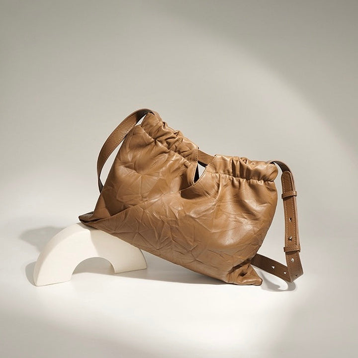 Women’s Genuine Leather Lazy Style Drawstring Crossbody Bag