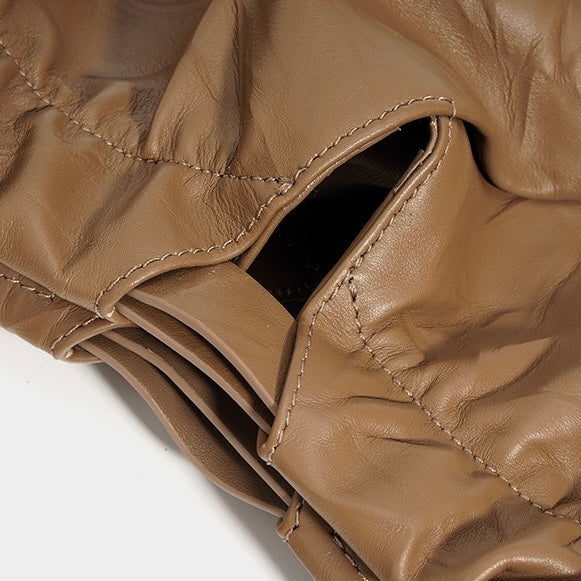 Women’s Genuine Leather Lazy Style Drawstring Crossbody Bag