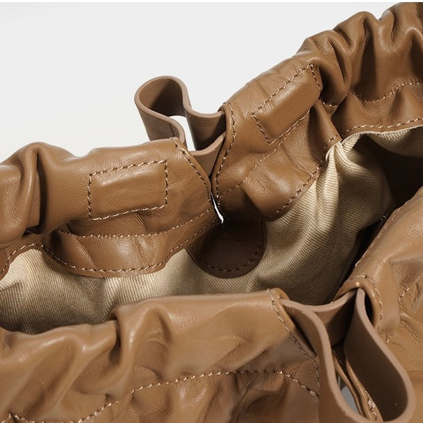 Women’s Genuine Leather Lazy Style Drawstring Crossbody Bag