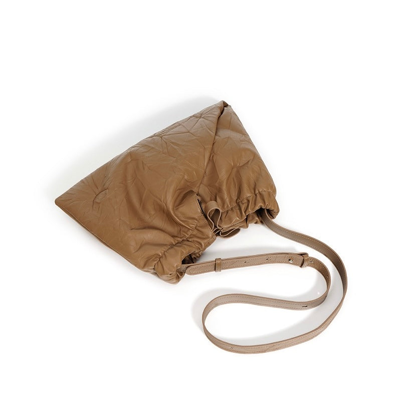 Women’s Genuine Leather Lazy Style Drawstring Crossbody Bag