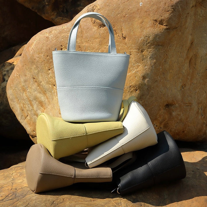 Women's Genuine Leather Minimalist Crossbody Bucket Bag