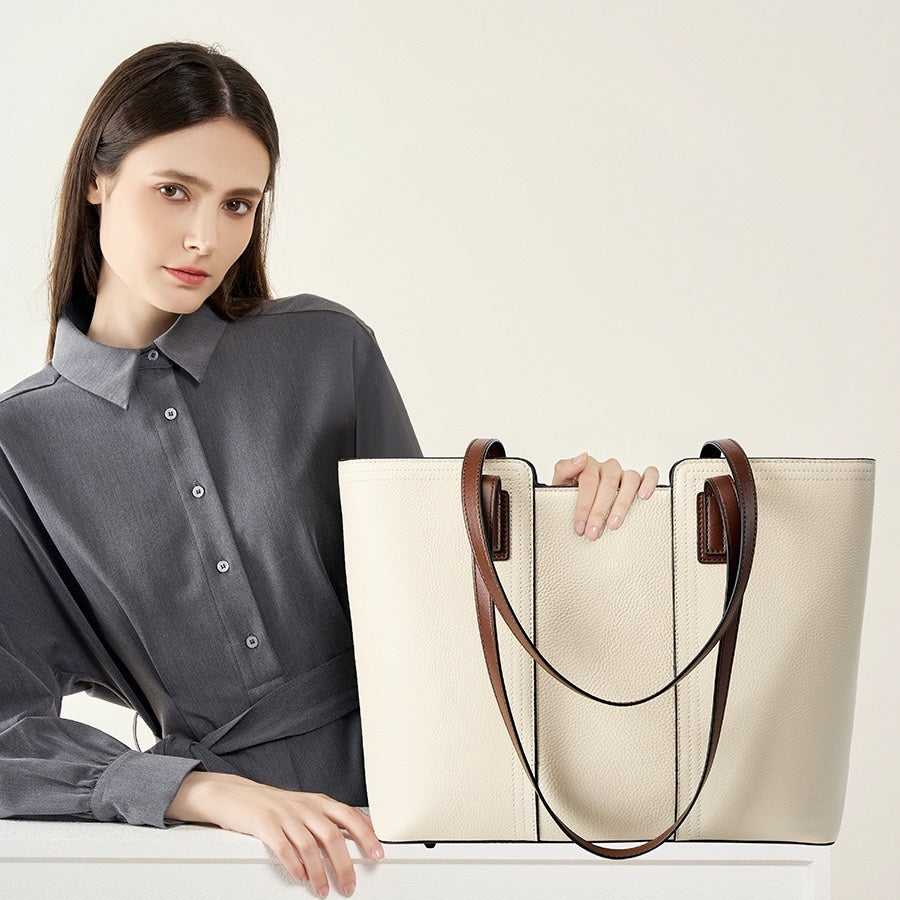 Women’s Genuine Leather Large Capacity Tote Shoulder Bag – Commuter Everyday Purse