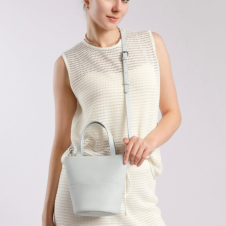 Women's Genuine Leather Minimalist Crossbody Bucket Bag