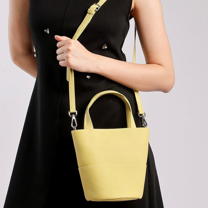 Women's Genuine Leather Minimalist Crossbody Bucket Bag