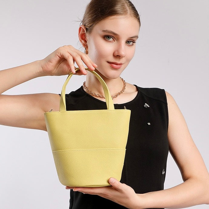 Women's Genuine Leather Minimalist Crossbody Bucket Bag