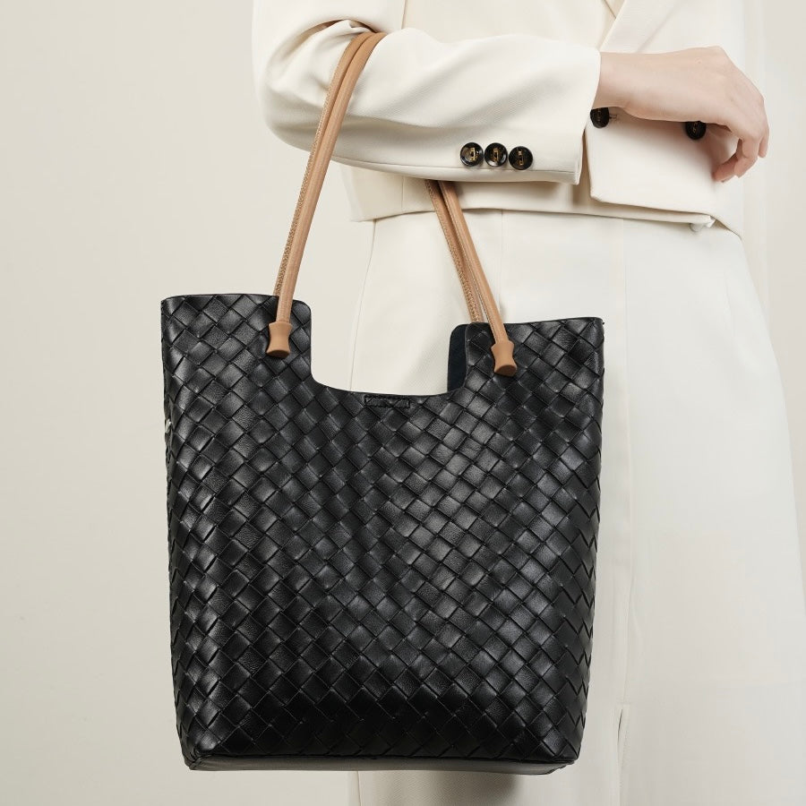 Women's Genuine Weaving Leather Minimalist Shoulder Tote Bag