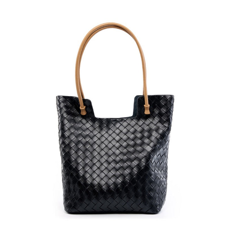 Women's Genuine Weaving Leather Minimalist Shoulder Tote Bag
