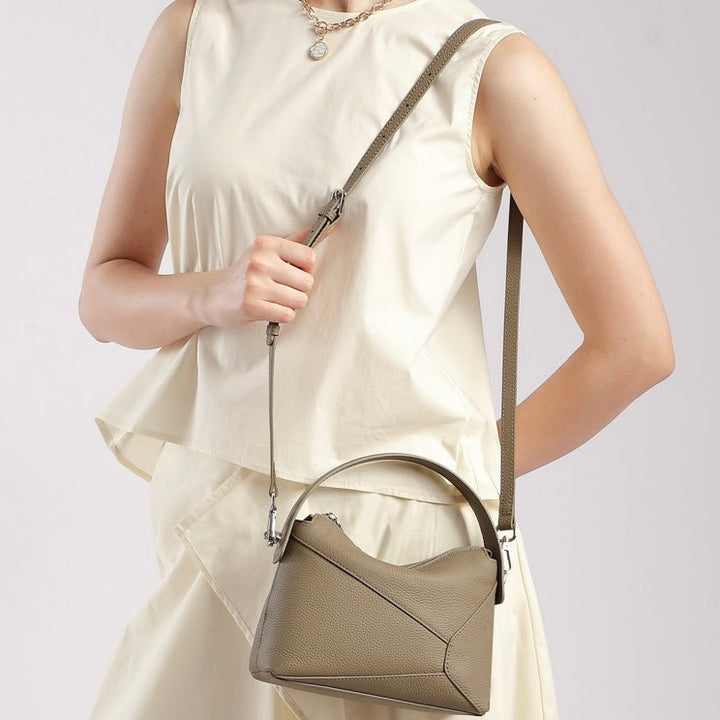 Women's Geometric Genuine Leather Pillow Crossbody Handheld Bag