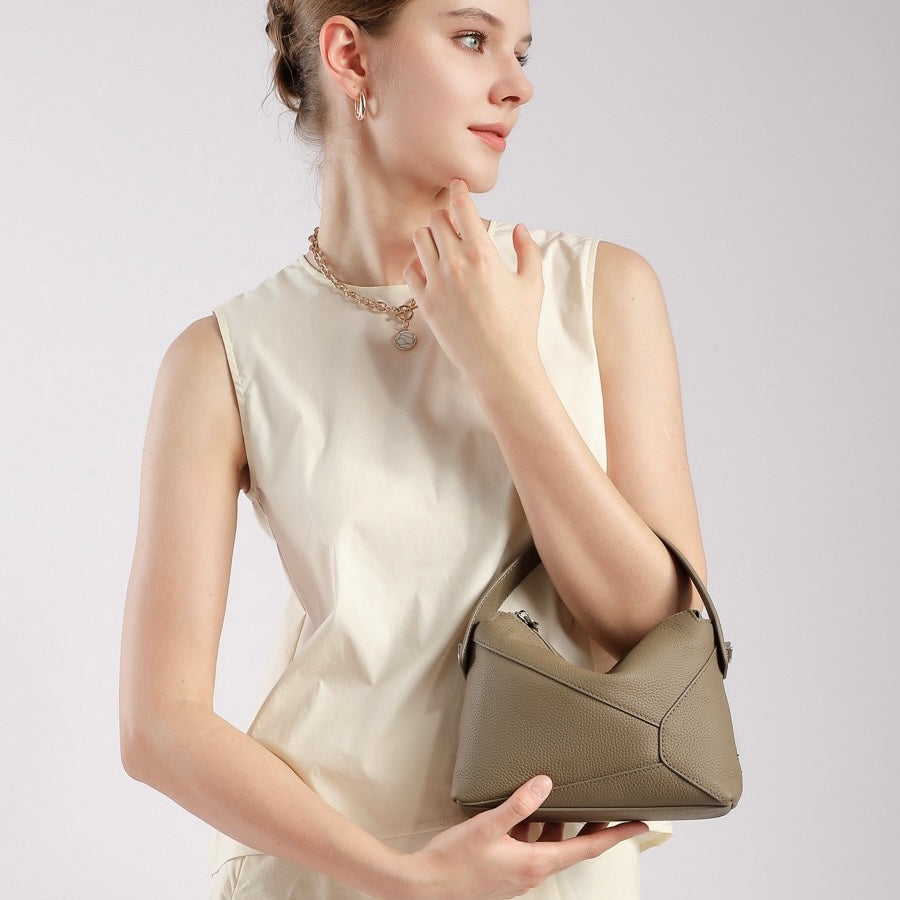 Women's Geometric Genuine Leather Pillow Crossbody Handheld Bag