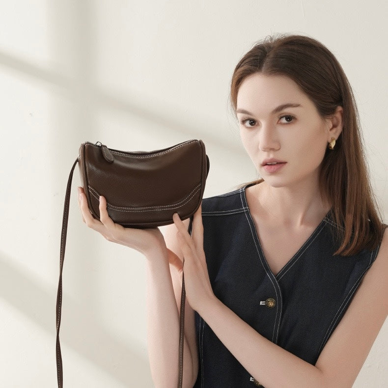 Women’s Genuine Leather Mini Crossbody Shoulder Bag – Elegant Top Grain Everyday Purse