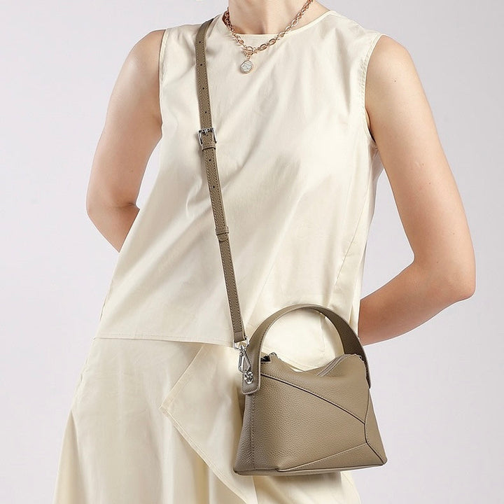 Women's Geometric Genuine Leather Pillow Crossbody Handheld Bag