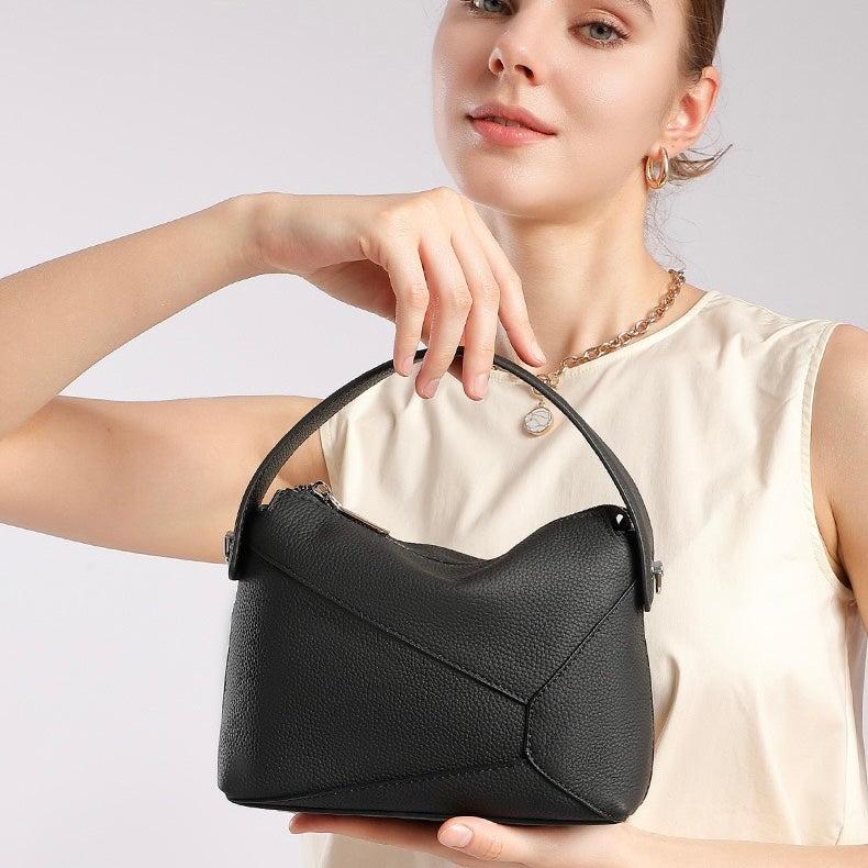 Women's Geometric Genuine Leather Pillow Crossbody Handheld Bag