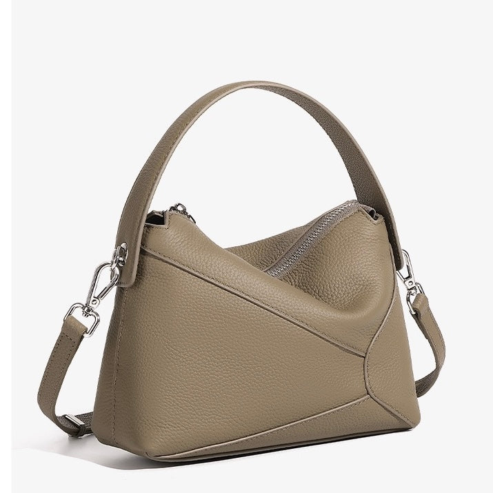 Women's Geometric Genuine Leather Pillow Crossbody Handheld Bag