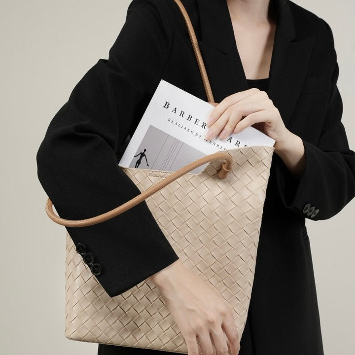 Women's Genuine Weaving Leather Minimalist Shoulder Tote Bag
