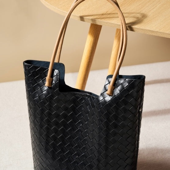 Women's Genuine Weaving Leather Minimalist Shoulder Tote Bag