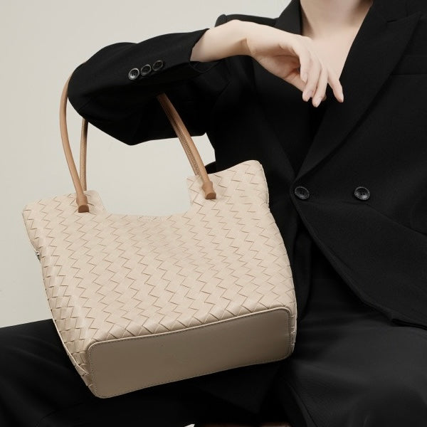 Women's Genuine Weaving Leather Minimalist Shoulder Tote Bag