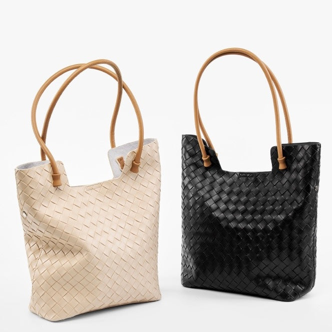 Women's Genuine Weaving Leather Minimalist Shoulder Tote Bag