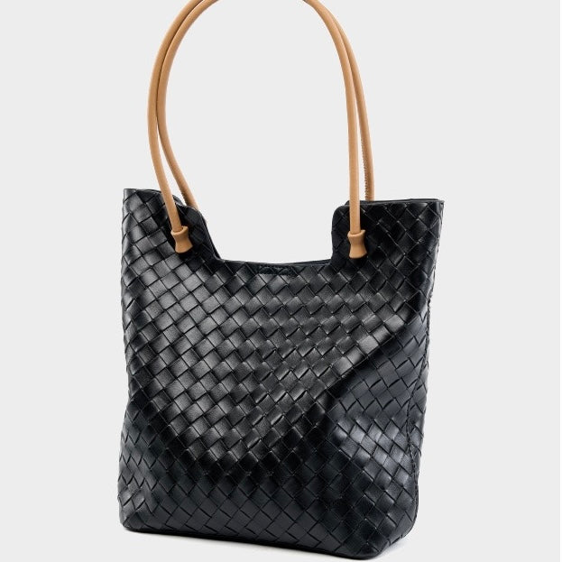 Women's Genuine Weaving Leather Minimalist Shoulder Tote Bag