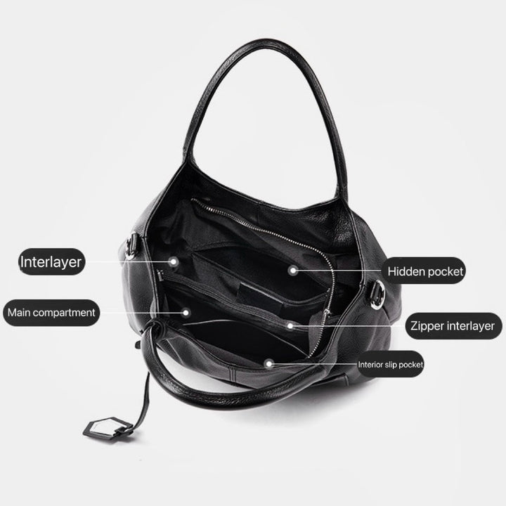 Women’s Genuine Leather Large Capacity Tote Shoulder Bag – Elegant Commuter Style