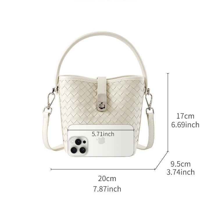 Women’s Genuine Sheepskin Woven Bucket Bag – Elegant Commuter Style