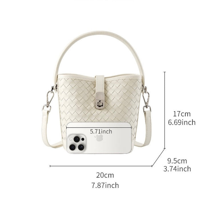 Women’s Genuine Sheepskin Woven Bucket Bag – Elegant Commuter Style