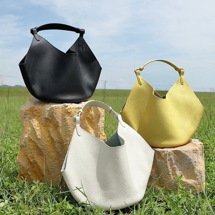 Women's Genuine Leather Large Capacity Basket Tote Bag