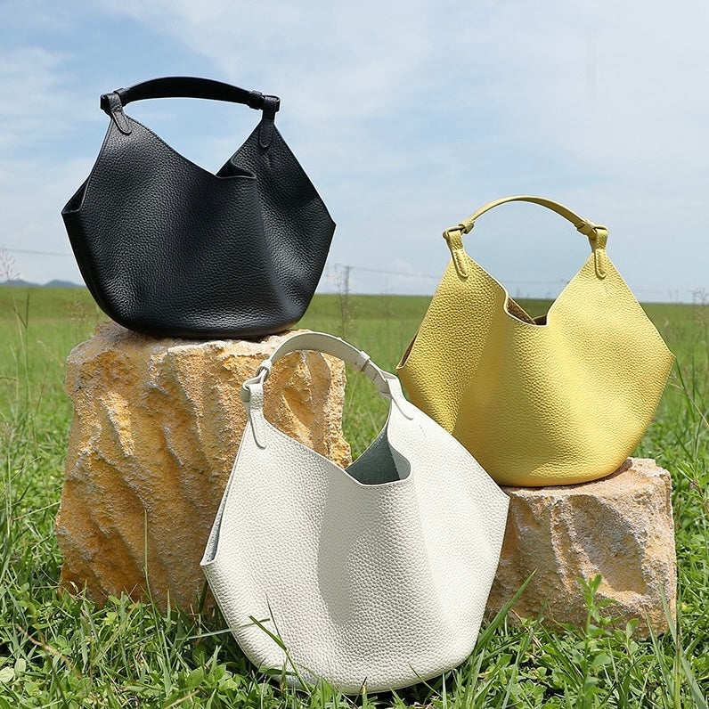 Women's Genuine Leather Large Capacity Basket Tote Bag