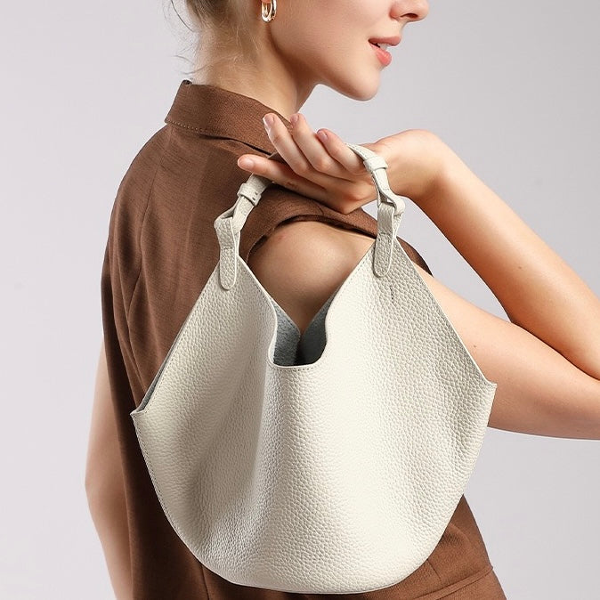 Women's Genuine Leather Large Capacity Basket Tote Bag