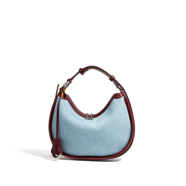 Women’s Genuine Leather & Denim Crescent Shoulder Bag – Spring/Summer Mini Edition