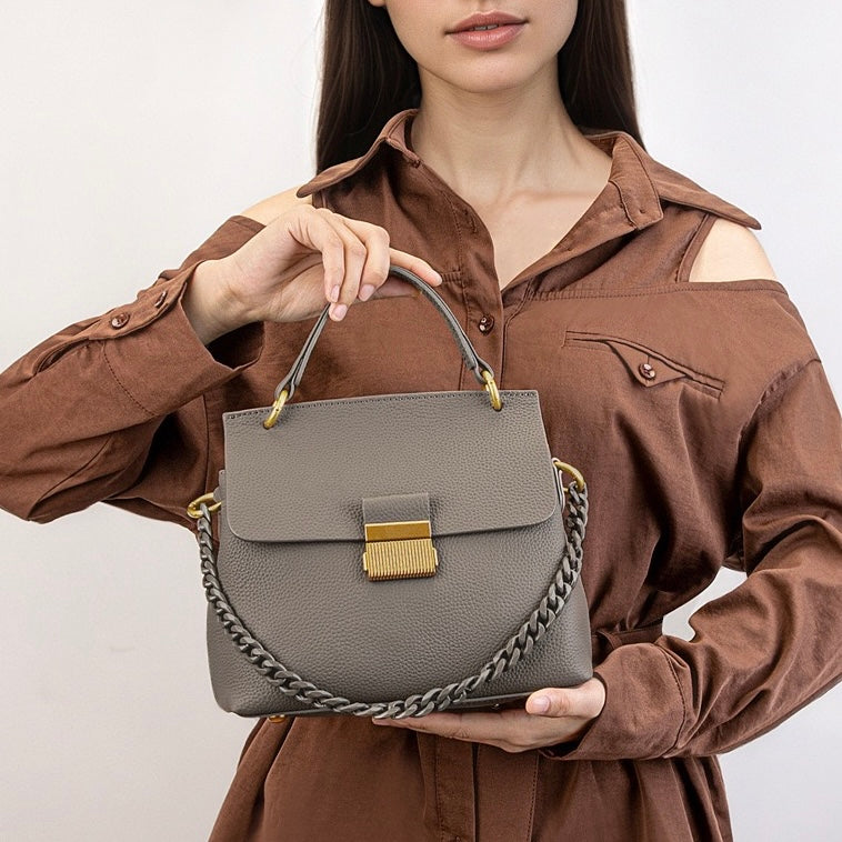 Women's Genuine Leather Shell Chain Crossbody Bag
