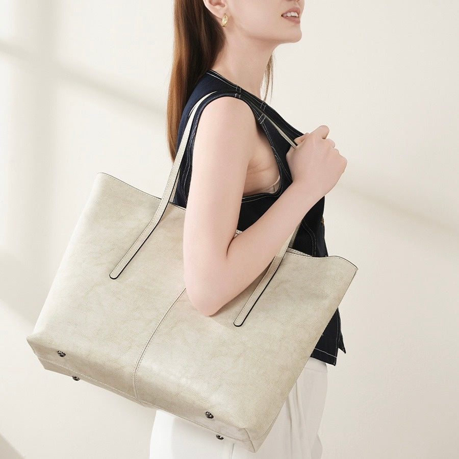 Women’s Genuine Leather Large Tote Shoulder Bag – Daily Commuter Essential