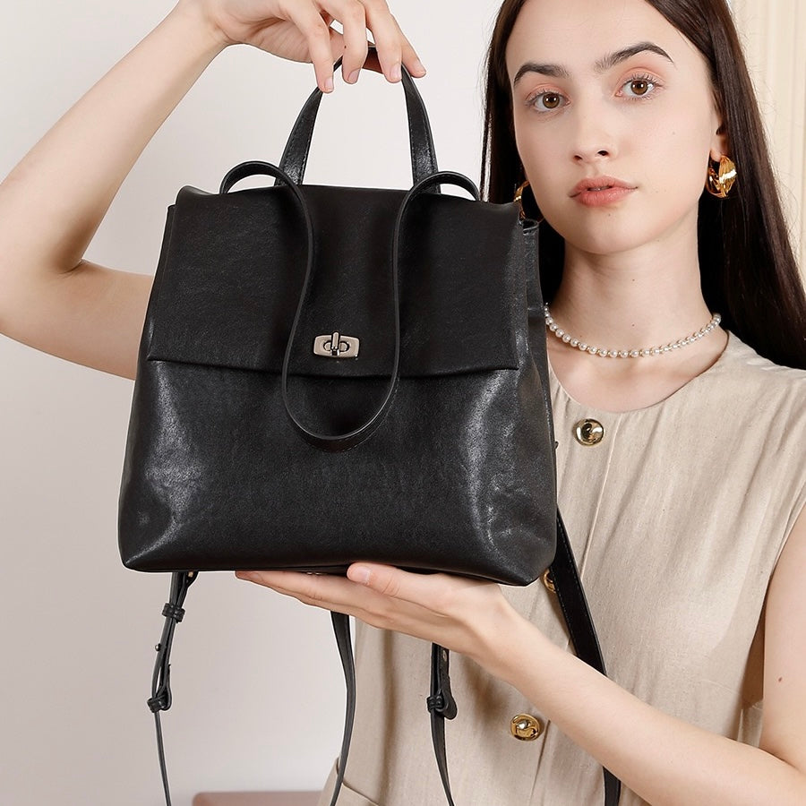 Women's Genuine Leather Large Capacity Fashion Versatile Backpack