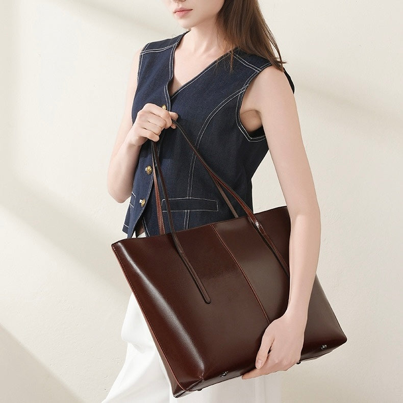 Women’s Genuine Leather Large Tote Shoulder Bag – Daily Commuter Essential