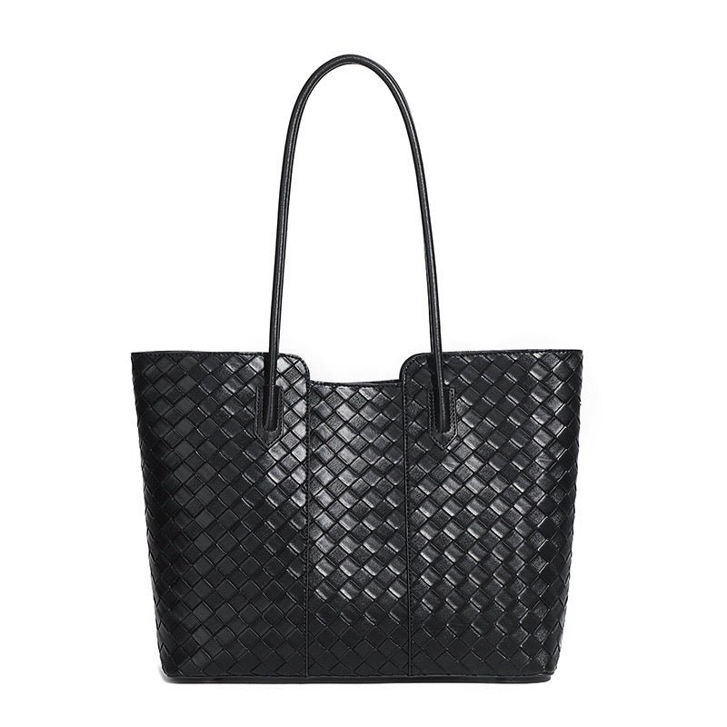 Women's Genuine Leather Large Capacity Woven Tote Bag