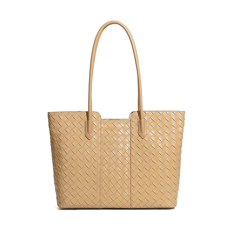 Women's Genuine Leather Large Capacity Woven Tote Bag