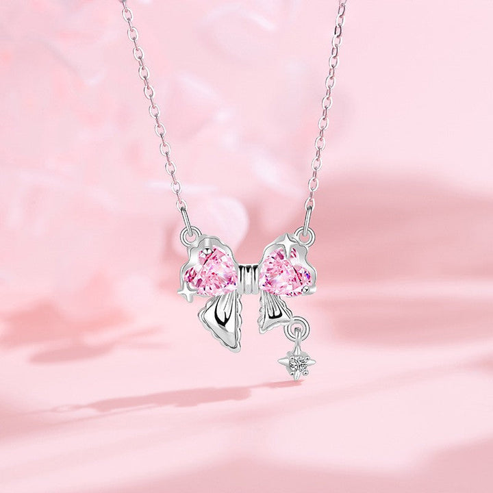 Pink Ribbon Bow Necklace