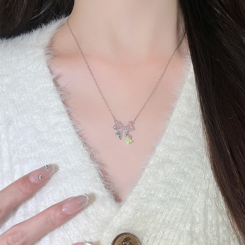 Pink Ribbon Bow Necklace