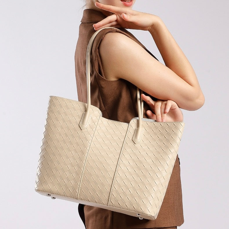 Women's Genuine Leather Large Capacity Woven Tote Bag
