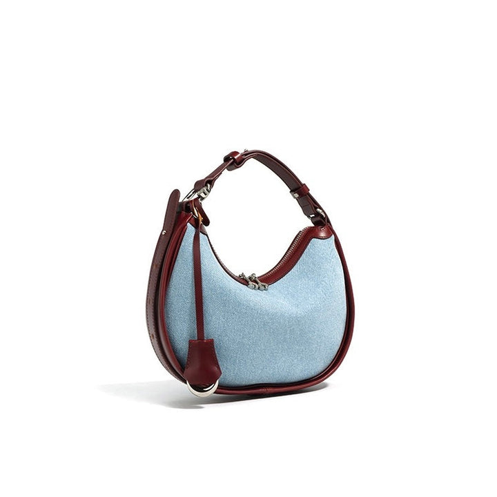 Women’s Genuine Leather & Denim Crescent Shoulder Bag – Spring/Summer Mini Edition