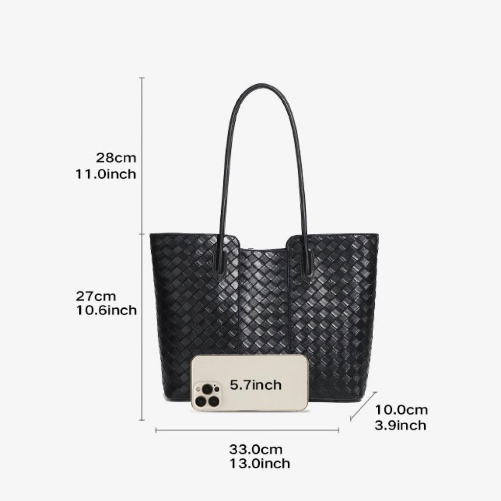 Women's Genuine Leather Large Capacity Woven Tote Bag