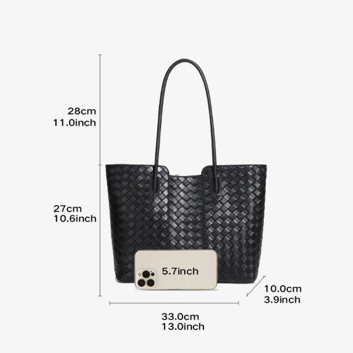 Women's Genuine Leather Large Capacity Woven Tote Bag