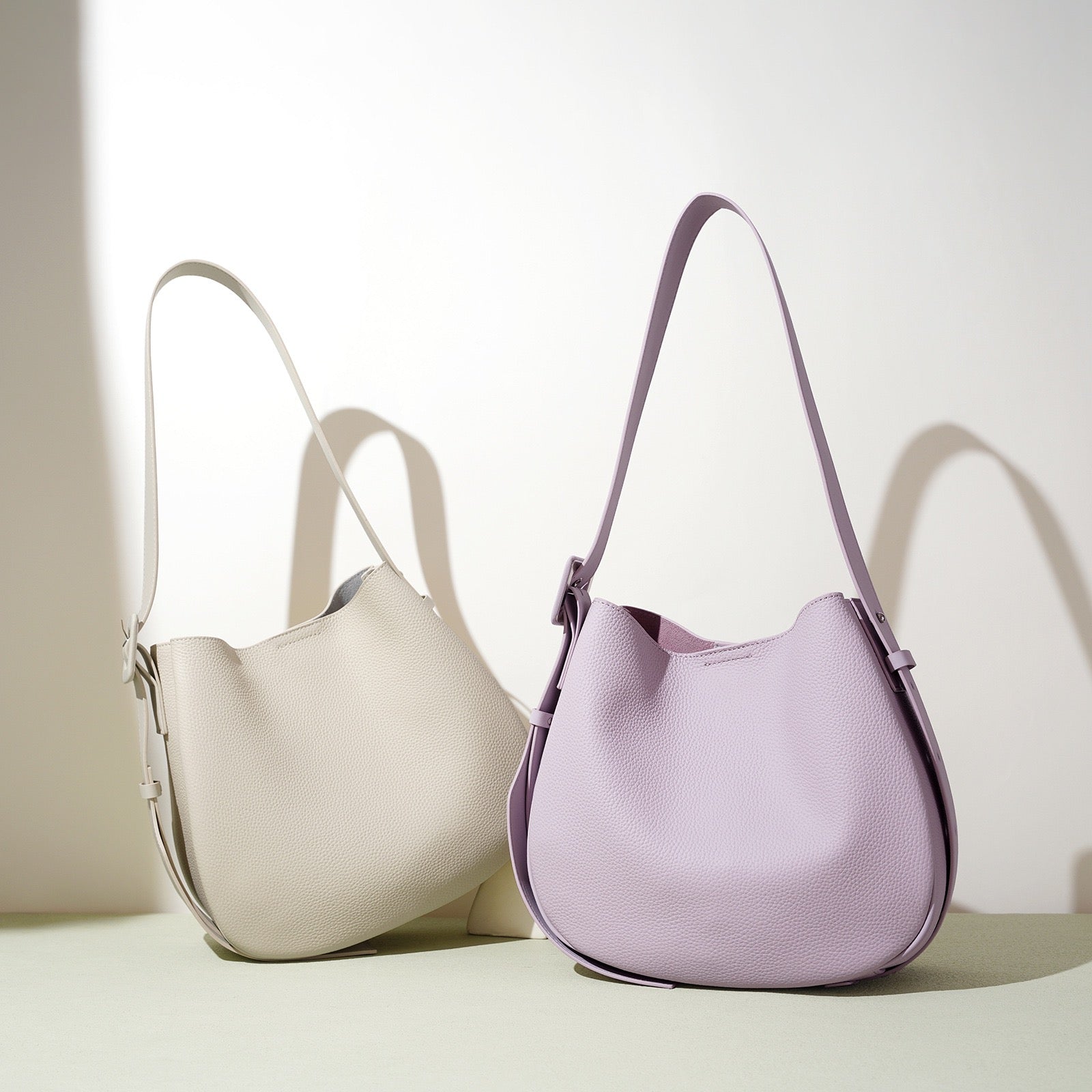 Women’s Genuine Leather Wide Strap Commuter Bucket Shoulder Bag