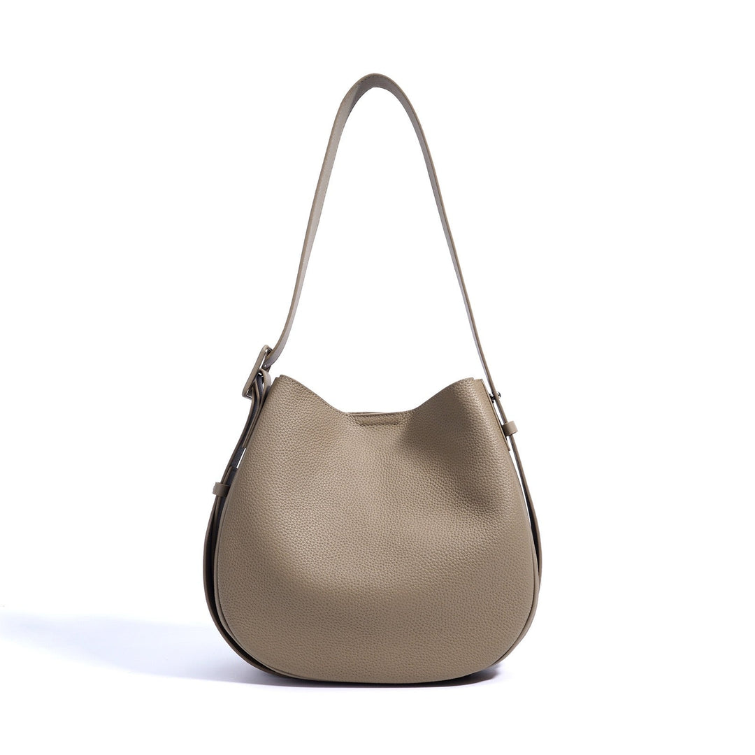 Women’s Genuine Leather Wide Strap Commuter Bucket Shoulder Bag