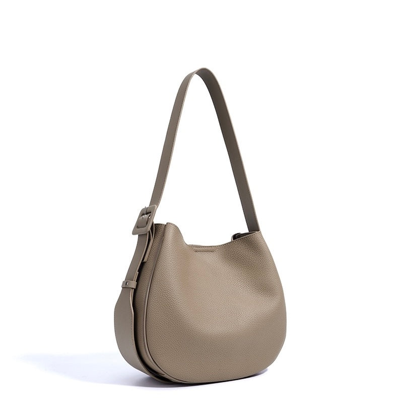 Women’s Genuine Leather Wide Strap Commuter Bucket Shoulder Bag