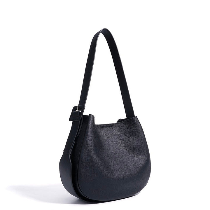 Women’s Genuine Leather Wide Strap Commuter Bucket Shoulder Bag