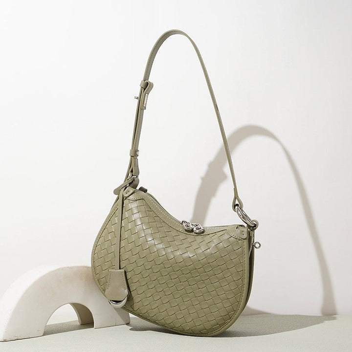 Woven Genuine Leather Crescent Shoulder Bag – Spring Summer 2025 Edition