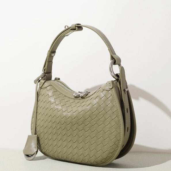 Woven Genuine Leather Crescent Shoulder Bag – Spring Summer 2025 Edition