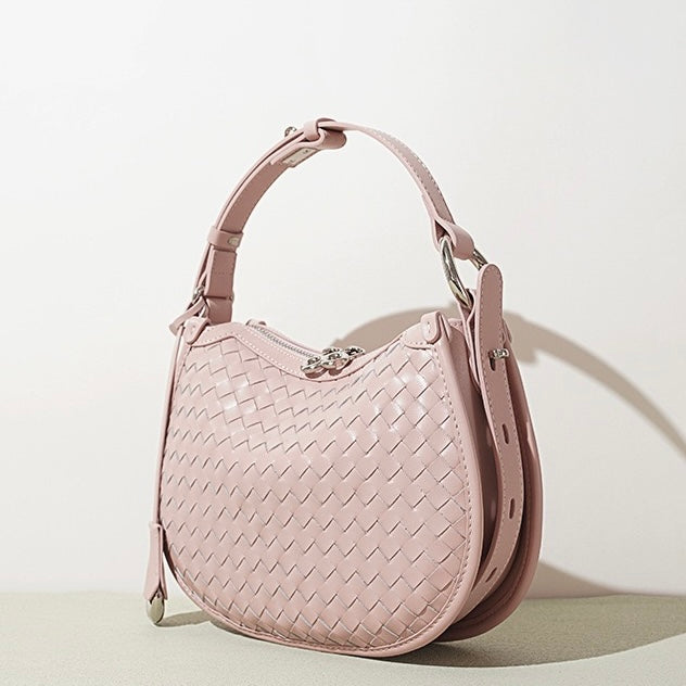 Woven Genuine Leather Crescent Shoulder Bag – Spring Summer 2025 Edition