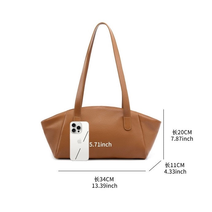 Women’s Genuine Leather Winged Pleated Tote – Minimalist Large Capacity Commuter Bag