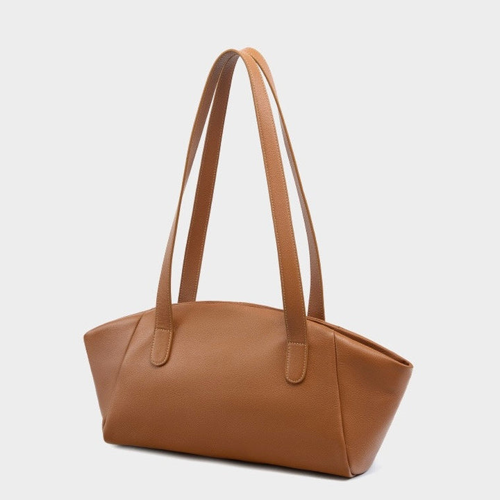 Women’s Genuine Leather Winged Pleated Tote – Minimalist Large Capacity Commuter Bag